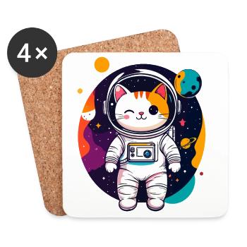 Chat astronaute qui fait un clin d’œil dans l’espace Art du chat - Dessous de verre (lot de 4) - blanc - Devant