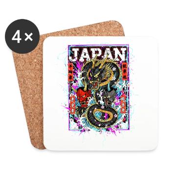 Otaku Samurai & Drache - Cyber Neon Streetart - Untersetzer (4er-Set) - Weiß - Vorne