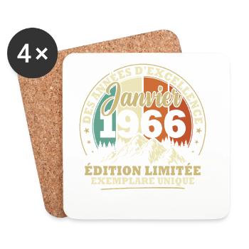 Vintage Janvier 1966 Vintage Cadeau d'anniversaire - Dessous de verre (lot de 4) - blanc - Devant