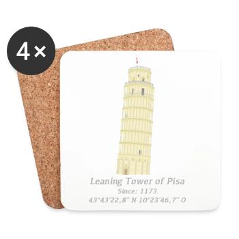 Leaning Tower of Pisa, Italy, coordinates - Coasters (set of 4) - white - Front