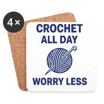 Yarn Lovers Crochet All Day Worry Less Funny - Coasters (set of 4) - white - Front