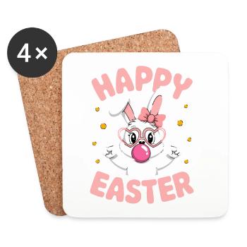 Joyeux Pâques Mignon, lapin de Pâques avec des lunettes - Dessous de verre (lot de 4) - blanc - Devant