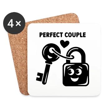 Key to My Heart Cute Lock and Key - Untersetzer (4er-Set) - Weiß - Vorne