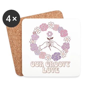 Our Groovy Love | Blütenkranz | Valentins Tag - Untersetzer (4er-Set) - Weiß - Vorne