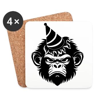 Singe capricieux avec un chapeau de fête - Dessous de verre (lot de 4) - blanc - Devant