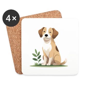 Chiot joyeux dans l’herbe - Dessous de verre (lot de 4) - blanc - Devant