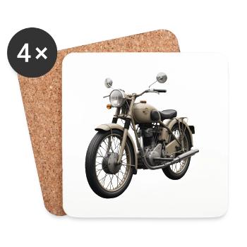 Vintage Beige Motorcycle Retro - Coasters (set of 4) - white - Front