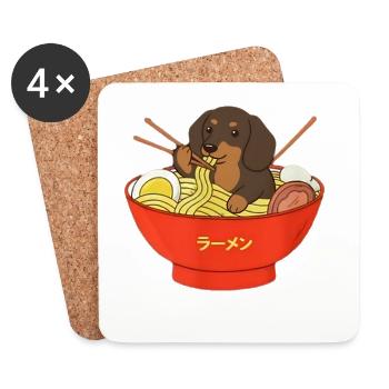 Ramen japonais Teckel Noodle Bowl Anime Otaku - Dessous de verre (lot de 4) - blanc - Devant