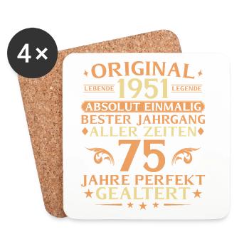75 Jahre perfekt gealtert Jahrgang 1951 - Untersetzer (4er-Set) - Weiß - Vorne