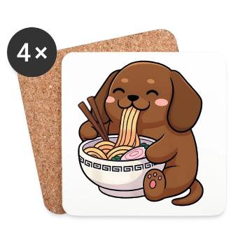 Ramen japonais Teckel Noodle Bowl Anime Otaku - Dessous de verre (lot de 4) - blanc - Devant