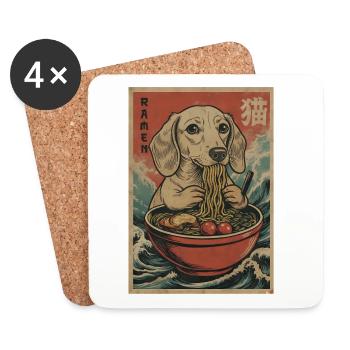 Ramen japonais Teckel Noodle Bowl Anime Otaku - Dessous de verre (lot de 4) - blanc - Devant