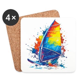 Windsurfing - Water Sports Illustration - Coasters (set of 4) - white - Front