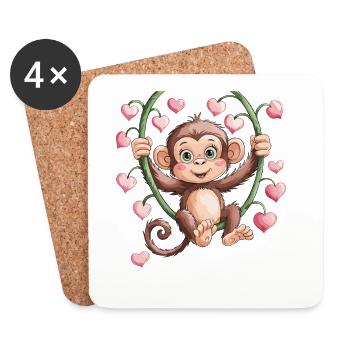 Cute baby monkey with heart motif for children - Coasters (set of 4) - white - Front