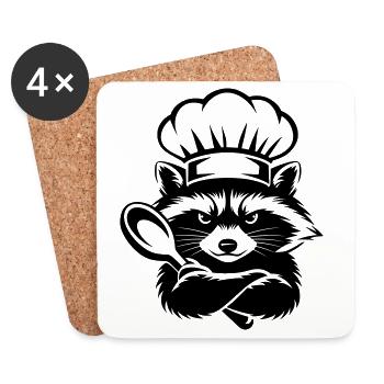 Raton laveur drôle avec chapeau de chef et cuillère - Dessous de verre (lot de 4) - blanc - Devant