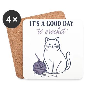 C’est un bon jour pour crocheter des amateurs de laine pour chats drôles - Dessous de verre (lot de 4) - blanc - Devant