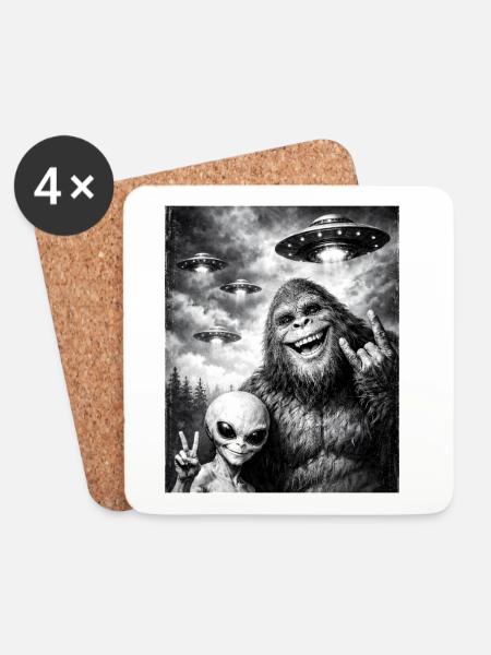 Bigfoot Alien Rocker, Rock Musik, Rock Hand, UFO - Untersetzer (4er-Set) - Weiß