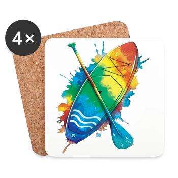 Paddle Board -  Ocean Splash Art sports aquatiques - Dessous de verre (lot de 4) - blanc - Devant