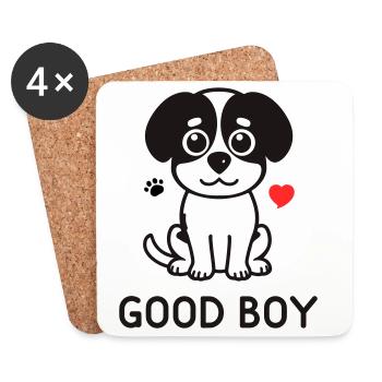Bon garçon – Motif du chien mignon - Dessous de verre (lot de 4) - blanc - Devant