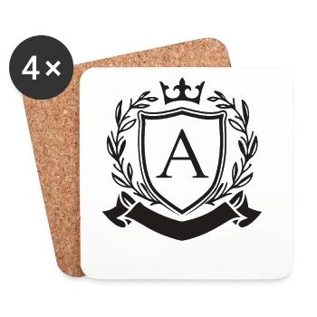 Nobility Monogram Coat of Arms Crown Letter A - Coasters (set of 4) - white - Front