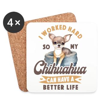 Chihuahua Chihuahueño I Work Hard - Untersetzer (4er-Set) - Weiß - Vorne
