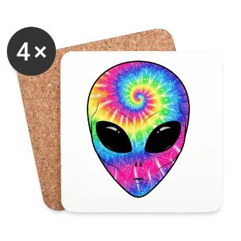 Psychedelisches Batik-Alien-Gesicht - Untersetzer (4er-Set) - Weiß - Vorne