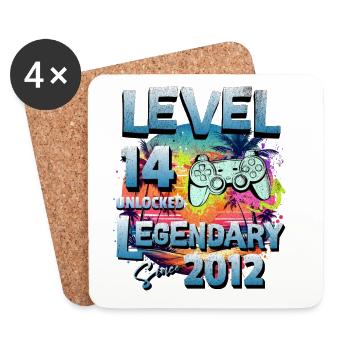 Level 14 Jahre Freigeschaltet seit 2012 Geburtstag - Untersetzer (4er-Set) - Weiß - Vorne
