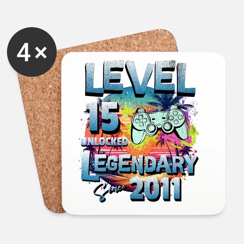 Level 15 Jahre Freigeschaltet seit 2011 Geburtstag - Untersetzer (4er-Set) - Weiß