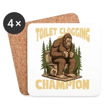 Champion du bouchon des toilettes Bigfoot Humour dans la salle de bain - Dessous de verre (lot de 4) - blanc - Devant