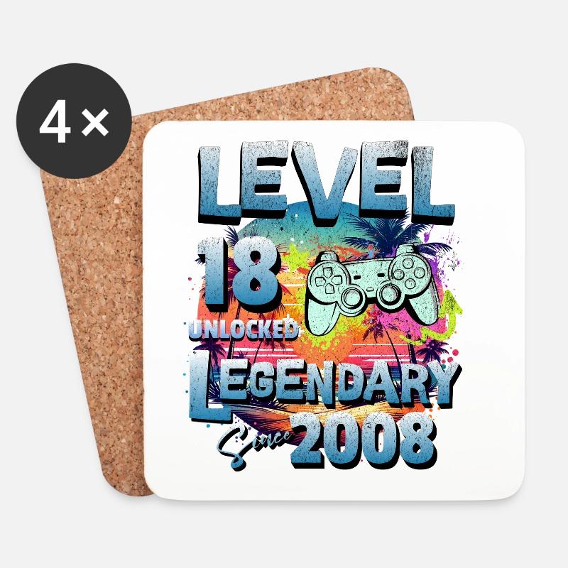 Level 18 Jahre Freigeschaltet seit 2008 Geburtstag - Untersetzer (4er-Set) - Weiß