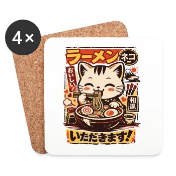 Kawaii Cat | Ramen | Noodle soup | Fast Food - Coasters (set of 4) - white - Front