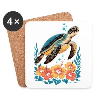 Sea Turtle Ocean Addict Design - Coasters (set of 4) - white - Front