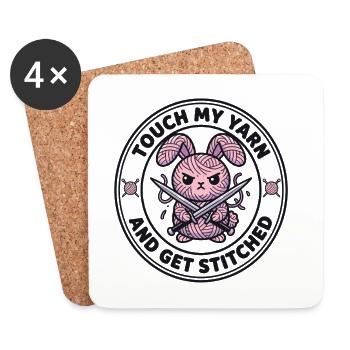 Touch My Yarn - Lapin tricoteur espiègle - Dessous de verre (lot de 4) - blanc - Devant