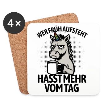 Einhorn - Wer früh aufsteht hasst mehr vom Tag - Untersetzer (4er-Set) - Weiß - Vorne