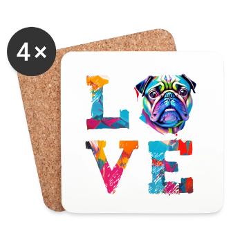 Pug Love Retro Heart Dog Rassegrafik - Untersetzer (4er-Set) - Weiß - Vorne