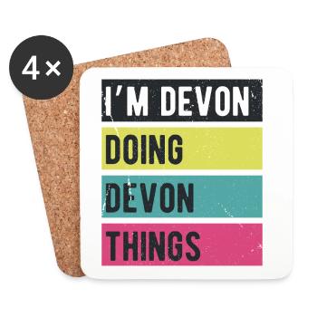 Ich bin Devon und mache Devon-Dinge in Retro-Farben - Untersetzer (4er-Set) - Weiß - Vorne
