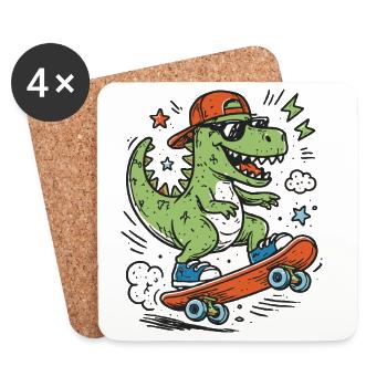 Krokodil auf Skateboard mit Cap - Untersetzer (4er-Set) - Weiß - Vorne