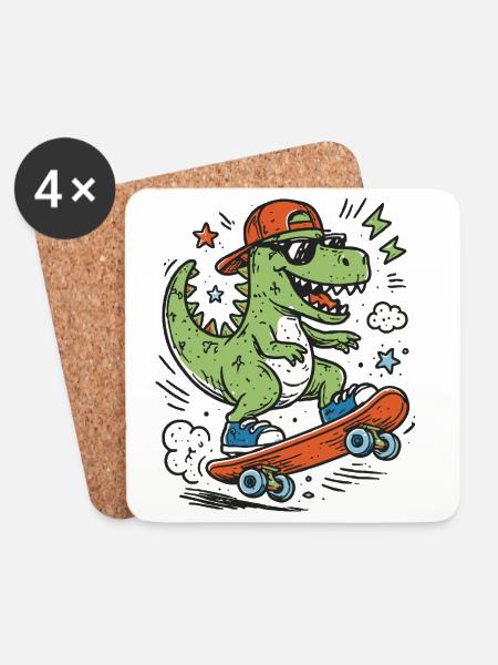 Crocodile on skateboard wearing cap - Coasters (set of 4) - white