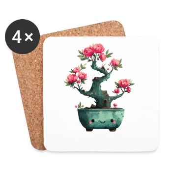 Kawaii Bonsai Blütenpracht - Untersetzer (4er-Set) - Weiß - Vorne