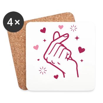 Kpop Musique coréenne Doigts mignons Cœur Amour Corée - Dessous de verre (lot de 4) - blanc - Devant
