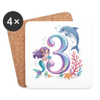Meerjungfrau 3. Geburtstag 3 Jahre - Untersetzer (4er-Set) - Weiß - Vorne