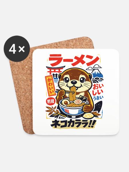 Kawaii Otter | Ramen | Nudelsuppe | Fast Food - Untersetzer (4er-Set) - Weiß