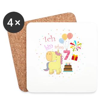 7. Geburtstag Einhorn – Ich bin schon 7 Mädchen - Untersetzer (4er-Set) - Weiß - Vorne