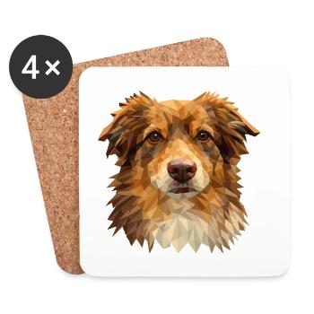 Australian Shepherd – Geometric Dog Art Design - Coasters (set of 4) - white - Front