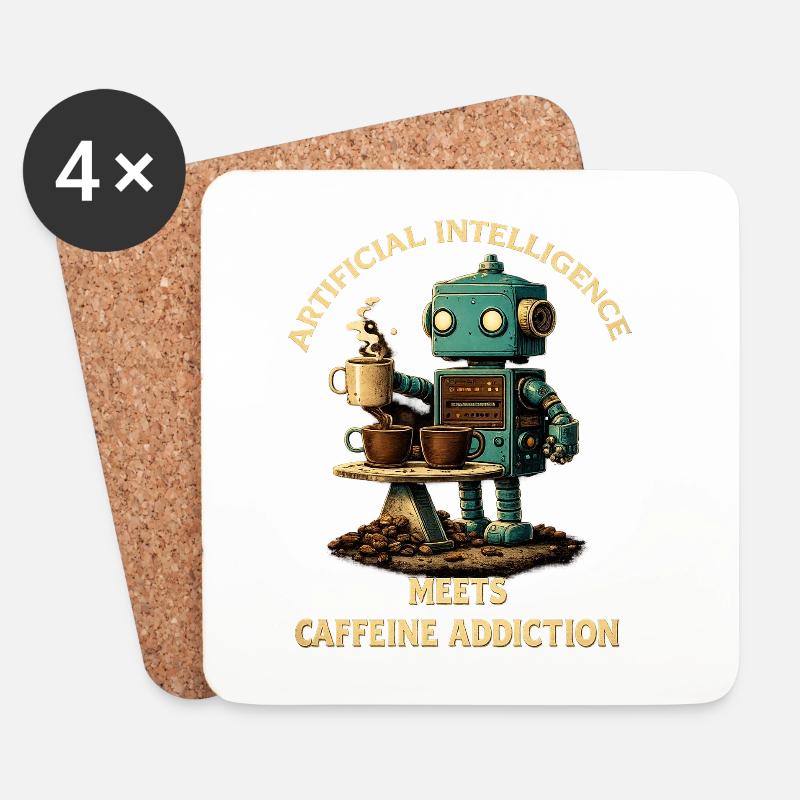 Kaffeeroboter – Künstliche Intelligenz trifft Koff - Untersetzer (4er-Set) - Weiß