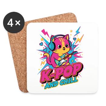 Süße K-Pop-Katze K-POP AND CHILL Koreanische Musik-Anime - Untersetzer (4er-Set) - Weiß - Vorne
