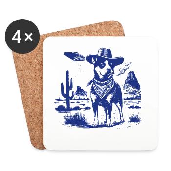 Chien de bétail australien fumant avec un OVNI - Dessous de verre (lot de 4) - blanc - Devant
