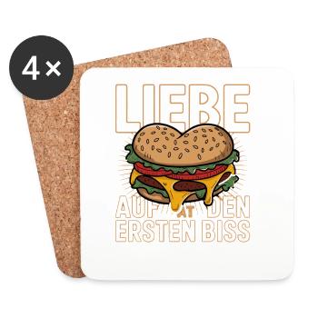  Liebe Auf Den Ersten Biss Herzburger Cheeseburger - Untersetzer (4er-Set) - Weiß - Vorne