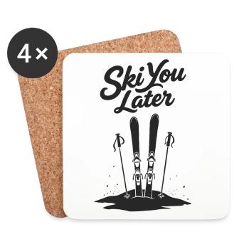Skier plus tard : Drôle de dicton pour les skieurs - Dessous de verre (lot de 4) - blanc - Devant
