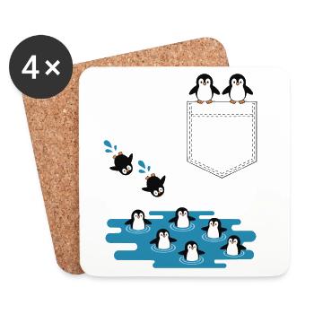 Penguin Jump Into The Water Pocket Design - Coasters (set of 4) - white - Front