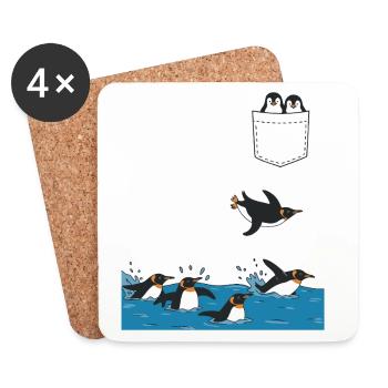 Penguin Jump Into The Water Pocket Design - Coasters (set of 4) - white - Front